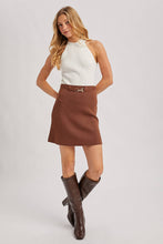 Load image into Gallery viewer, Buckle Belted Knit Mini Skirt - Mocha