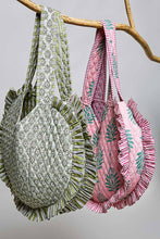 Load image into Gallery viewer, Heart Shaped Ruffle Edge Quilted Tote Bag- Sage Multi