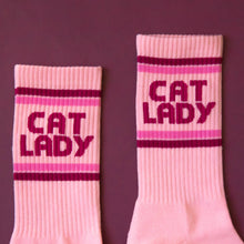 Load image into Gallery viewer, Cat Lady Striped Ribbed Crew Socks
