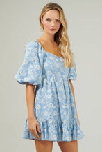 Load image into Gallery viewer, Moonflower Eyelet Evy Sweetheart Mini Dress: Light-Blue