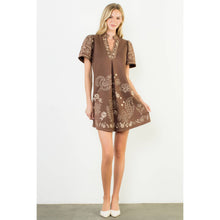 Load image into Gallery viewer, Brown Short Sleeve Embroidered Detail Dress