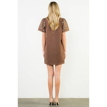 Load image into Gallery viewer, Brown Short Sleeve Embroidered Detail Dress