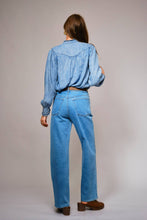 Load image into Gallery viewer, Ruffle Neck Denim Snap Button Shirt