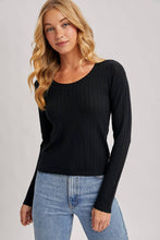 Load image into Gallery viewer, Long Sleeve Pointelle Black Top