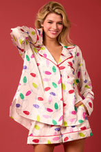 Load image into Gallery viewer, Satin Christmas Lights Prints Pajama Set - Off White