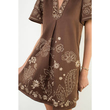 Load image into Gallery viewer, Brown Short Sleeve Embroidered Detail Dress
