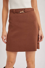 Load image into Gallery viewer, Buckle Belted Knit Mini Skirt - Mocha