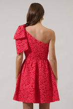 Load image into Gallery viewer, Zarah Jacquard Ivine Bow Mini Dress - Red