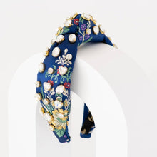 Load image into Gallery viewer, Morning Glory Blue Jeweled Floral Silk Headband