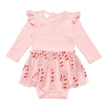 Load image into Gallery viewer, Candy Cane Christmas Long Sleeve Tutu Bodysuit