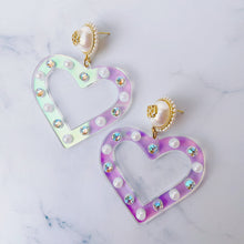 Load image into Gallery viewer, Iridescent Heart Earrings with Pearls and Crystals