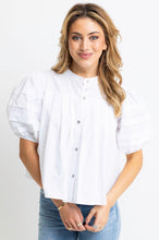 Load image into Gallery viewer, Solid White Poplin Pleat Sleeve Top
