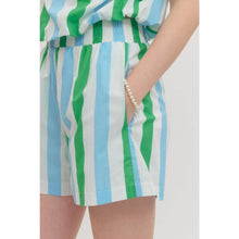 Load image into Gallery viewer, Blue &amp; Green Striped High Waist Shorts
