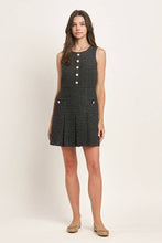 Load image into Gallery viewer, Sleeveless Tweed Pleated Mini Dress - Black
