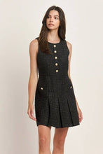 Load image into Gallery viewer, Sleeveless Tweed Pleated Mini Dress - Black
