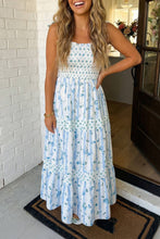 Load image into Gallery viewer, Sky Blue Floral Smocked Maxi Dress
