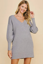 Load image into Gallery viewer, V-Neck Knit Grey Mini Dress
