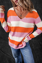 Load image into Gallery viewer, V Neck Casual Sweater - Orange Stripe
