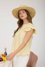 Load image into Gallery viewer, Butter Yellow Lace Trim V-Neck Top
