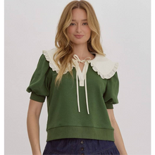 Load image into Gallery viewer, Olive V-neck Puff Sleeve Top
