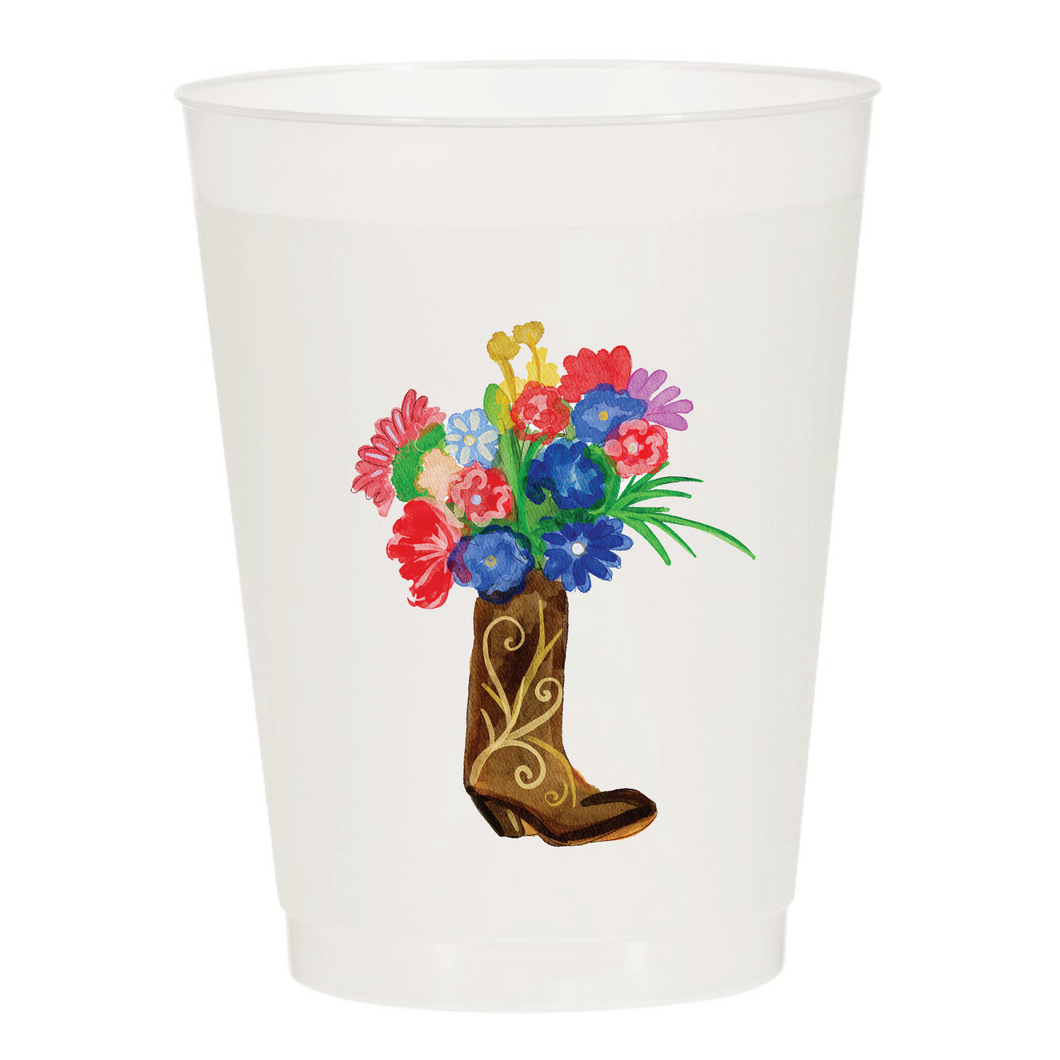 Cowboy Boot Flowers Frosted Cups- Rodeo: Pack of 10