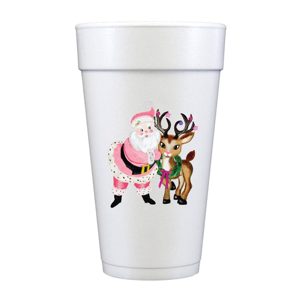 Merry Pink Santa Full Color Foam Cups - Christmas