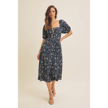 Load image into Gallery viewer, Square Neck Floral Midi Dress with Bow
