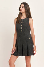 Load image into Gallery viewer, Sleeveless Tweed Pleated Mini Dress - Black
