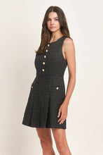 Load image into Gallery viewer, Sleeveless Tweed Pleated Mini Dress - Black
