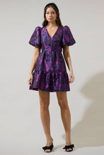 Load image into Gallery viewer, Farrah Jacquard Floral May Tiered Mini Dress - Navy Fuchsia
