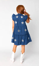 Load image into Gallery viewer, Aubrey Ruffle Short Dress - Navy/Silver Star
