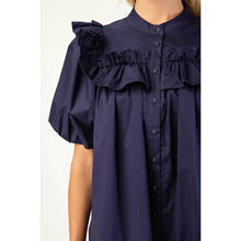 Load image into Gallery viewer, Puff Sleeve Navy Ruffle Dress
