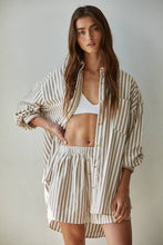 Load image into Gallery viewer, Woven Cotton Striped Oversized Shirt - Ivory Taupe
