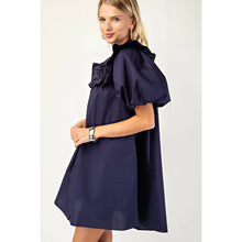 Load image into Gallery viewer, Puff Sleeve Navy Ruffle Dress

