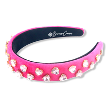 Load image into Gallery viewer, Thin Hot Pink Velvet Headband with Light Pink Heart Crystals

