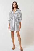 Load image into Gallery viewer, Navy Striped Collar Button Up Mini Dress
