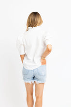 Load image into Gallery viewer, Solid Ruffle Neck Poplin Puff Sleeve Top
