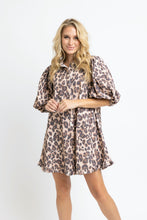 Load image into Gallery viewer, Leopard Denim Puff Sleeve Ruffle Dress
