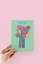 Load image into Gallery viewer, Thank You Tulips Colorful Bouquet in Vase Greeting Card
