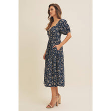 Load image into Gallery viewer, Square Neck Floral Midi Dress with Bow
