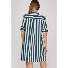 Load image into Gallery viewer, Green &amp; Blue Striped Mini Dress
