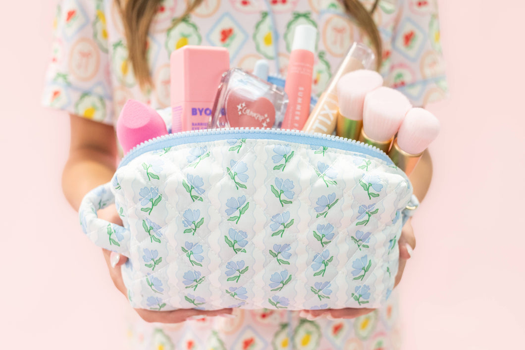 Quilted Cosmetic Pouch - Blue Belle Floral