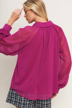 Load image into Gallery viewer, Berry Raglan Sleeve Button Down Top
