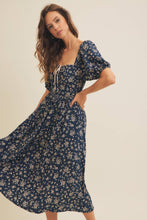 Load image into Gallery viewer, Square Neck Floral Midi Dress with Bow
