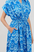 Load image into Gallery viewer, Blue Reina Drawstring Maxi Dress Floral
