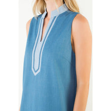 Load image into Gallery viewer, Split Neck Contrast Trim Denim Dress
