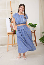 Load image into Gallery viewer, Embroidered Floral Midi Denim Skirt
