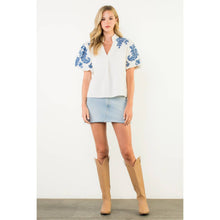 Load image into Gallery viewer, Puff Sleeve Embroidered Detail Top

