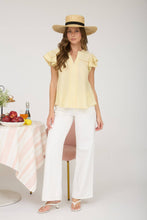 Load image into Gallery viewer, Butter Yellow Lace Trim V-Neck Top

