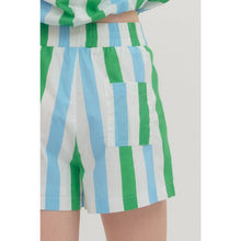 Load image into Gallery viewer, Blue &amp; Green Striped High Waist Shorts
